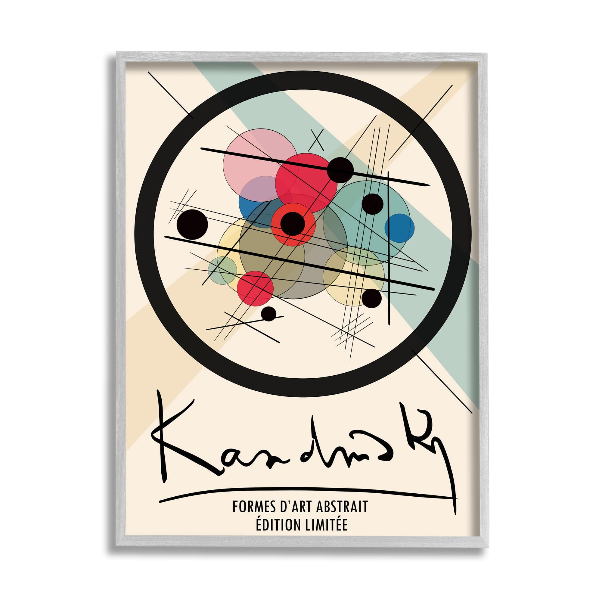 Stupell Industries Kandinsky Traditional Abstract Layered Circles Patchwork Lines in Frame Wall Art